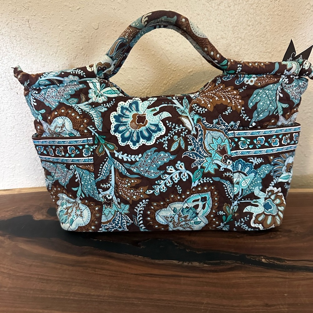 Vera Bradley Java Blue Brown and Teal Paisley Quilted Satchel